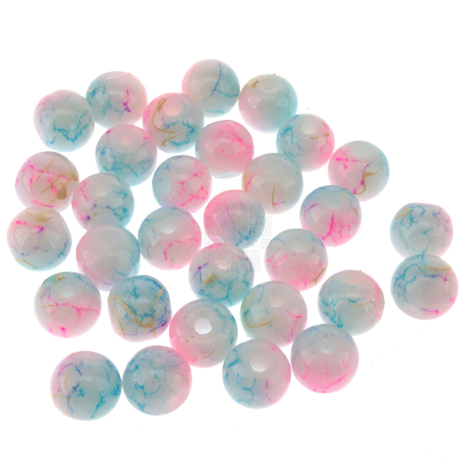 Cotton Candy 8mm Loose Glass Beads, 30 Pieces