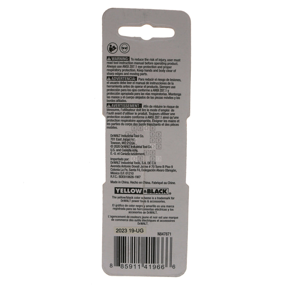 DeWALT DD5112 3/16" Impact Ready Drill Bit, TiN Coated, Pilot Point, 1/4" Hex Quick Connect Shank