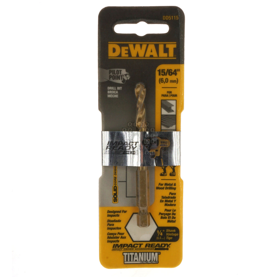 DeWALT DD5115 15/64" Impact Ready Drill Bit, TiN Coated, Pilot Point