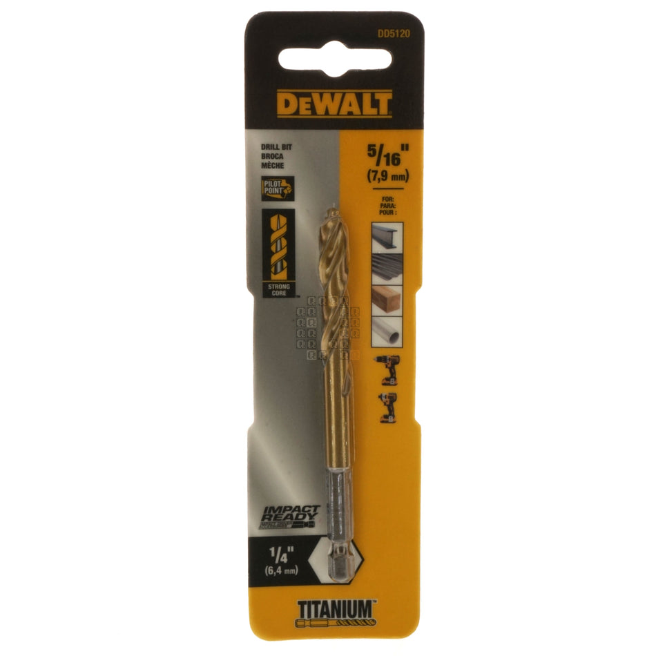 DeWALT DD5120 5/16" Impact Ready Drill Bit, TiN Coated, Pilot Point