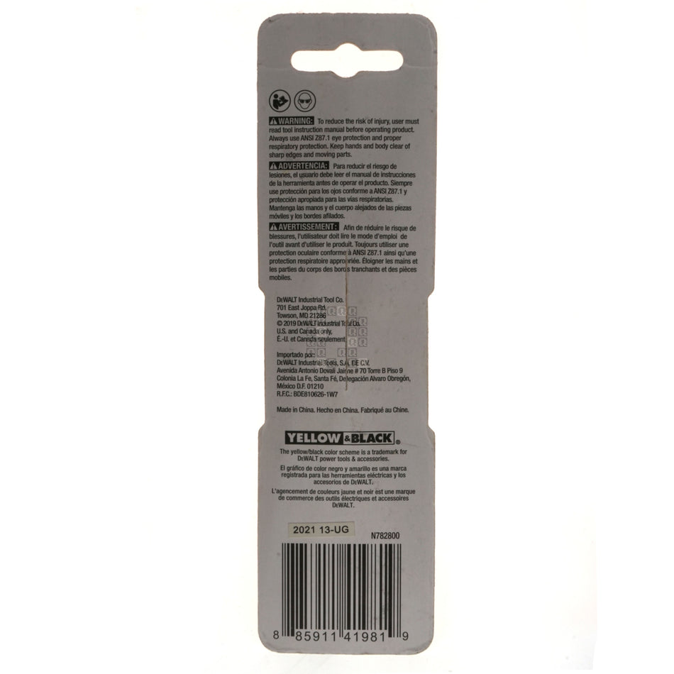 DeWALT DD5124 3/8" Impact Ready Drill Bit, TiN Coated, Pilot Point, 1/4" Hex Quick Change Shank