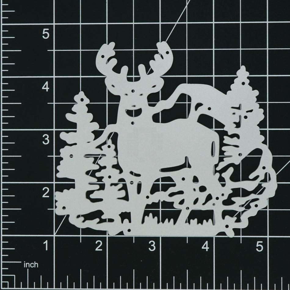 Buck Deer Silhouetted in Woods with Mountain Metal Cutting Die