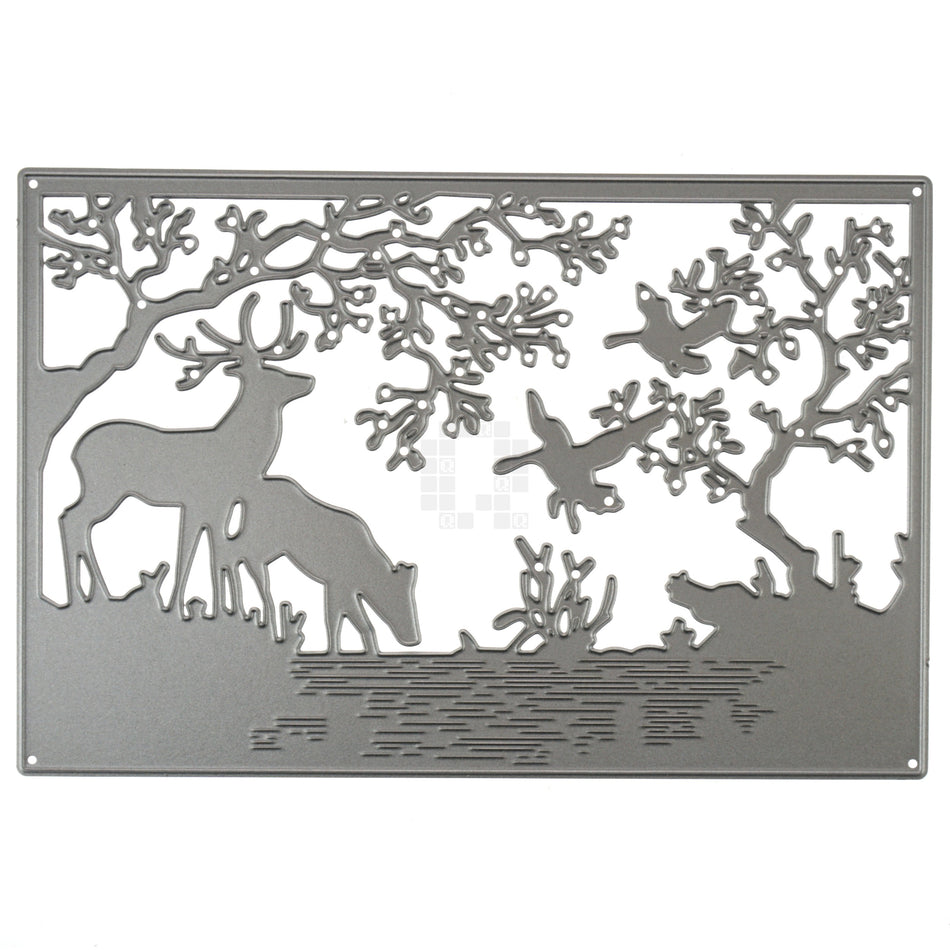 Buck Deer Drinking from Stream Metal Cutting Die Forest