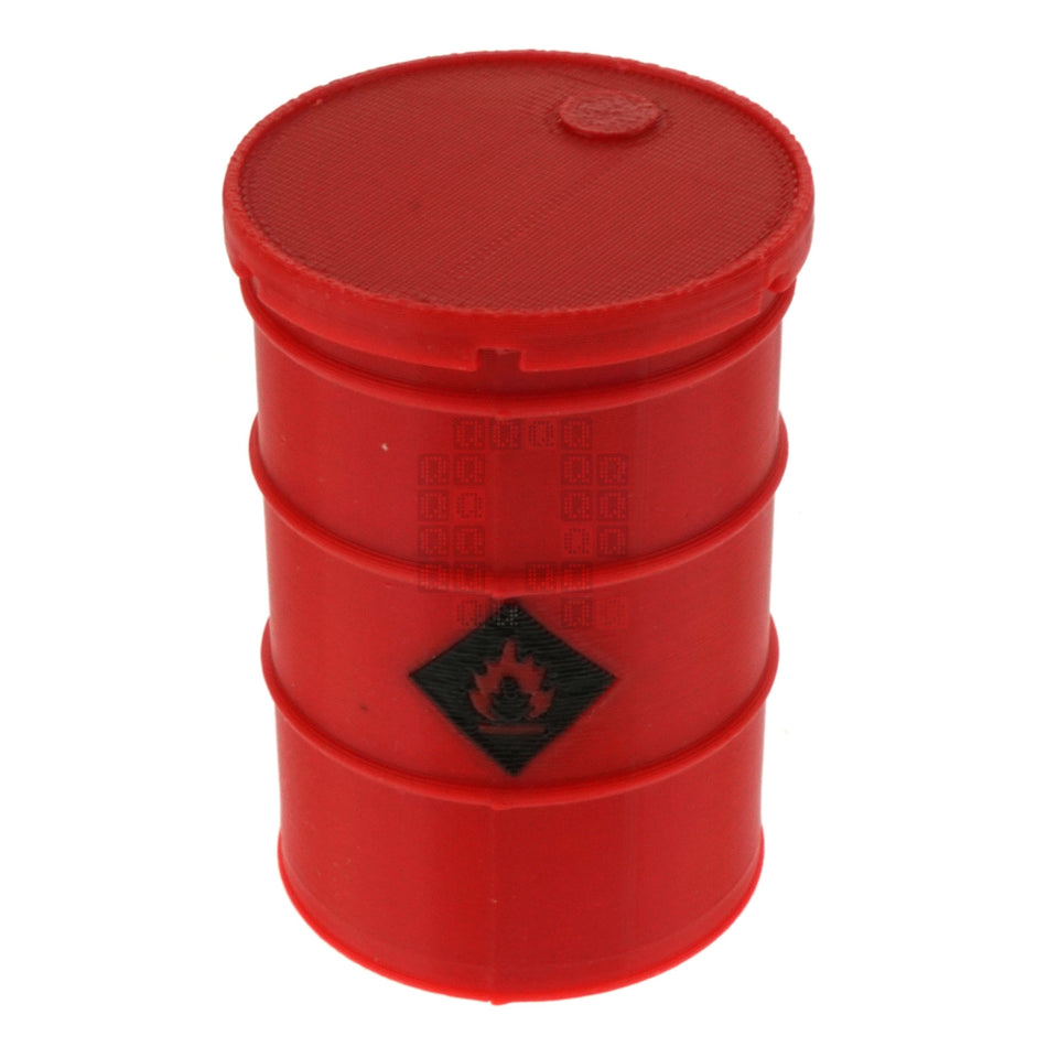 3d Printed 55-Gallon 'Metal' Drum, 1:16 Scale, Flammable - Red ABS