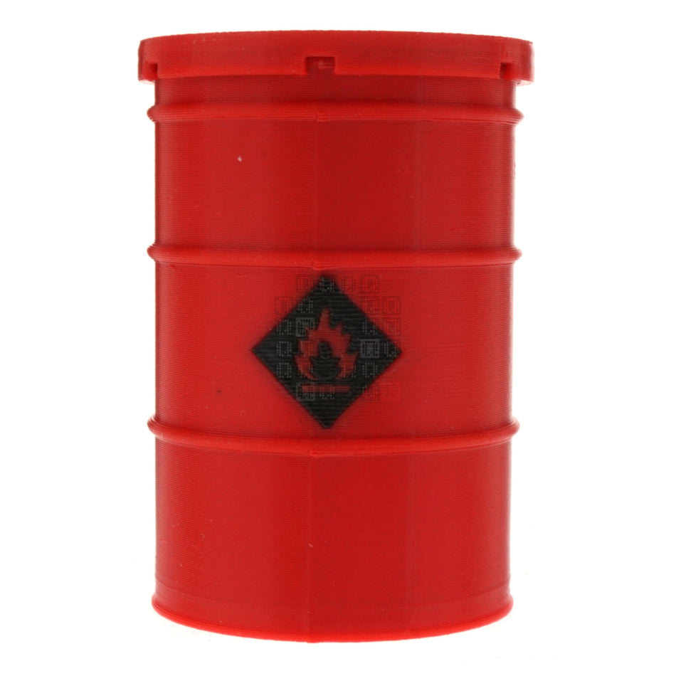 3d Printed 55-Gallon 'Metal' Drum, 1:16 Scale, Flammable - Red ABS