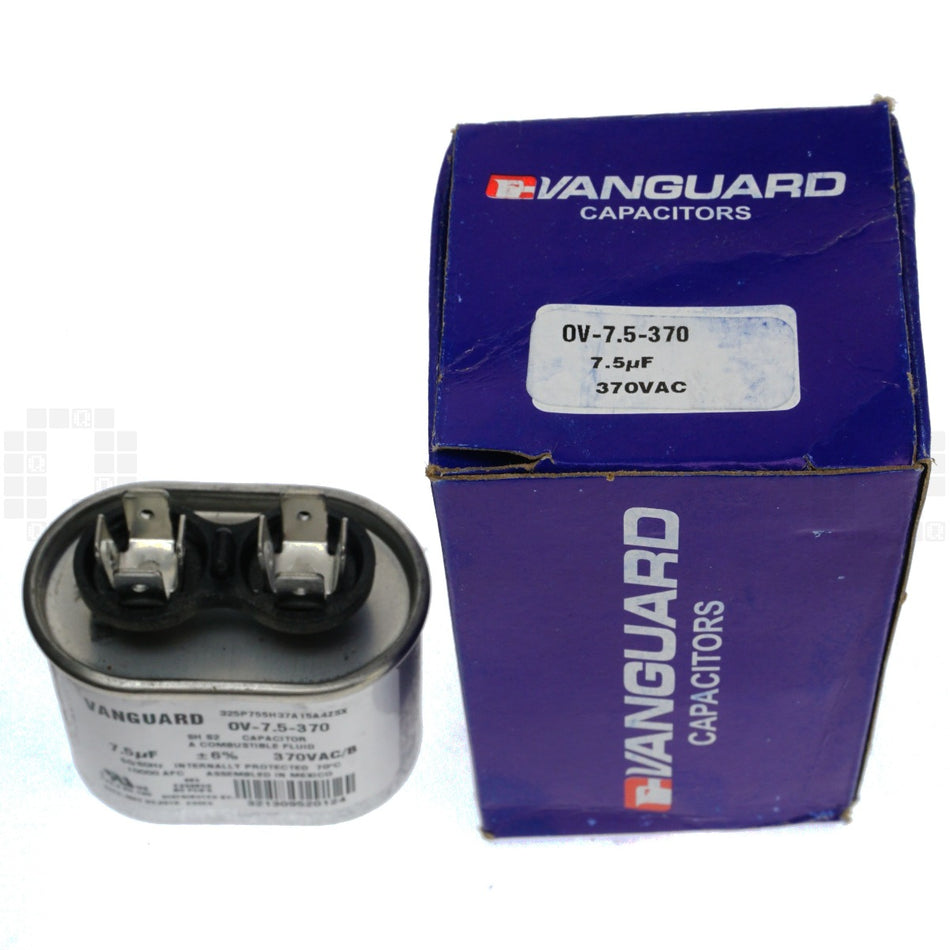 Vanguard OV-7.5-370 Electric Motor Run Capacitor, Oval, 7.5 uF, 370 VAC 50-60Hz