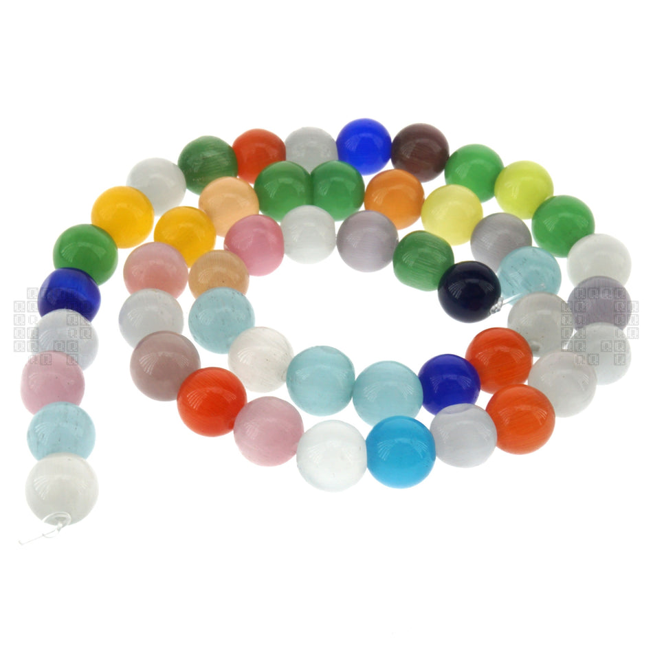 Color Cat Eye 8mm Round Glass Beads, 45 Pieces