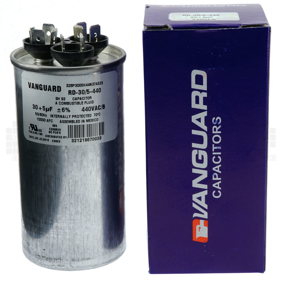 Vanguard RD-30/5-440 Electric Motor Run Capacitor, 30 + 5 uF, 440VAC, 50/60Hz