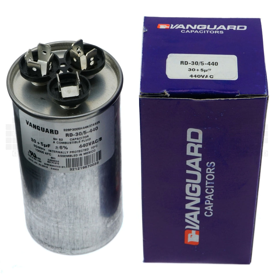 Vanguard RD-30/5-440 Electric Motor Run Capacitor, 30 + 5 uF, 440VAC, 50/60Hz
