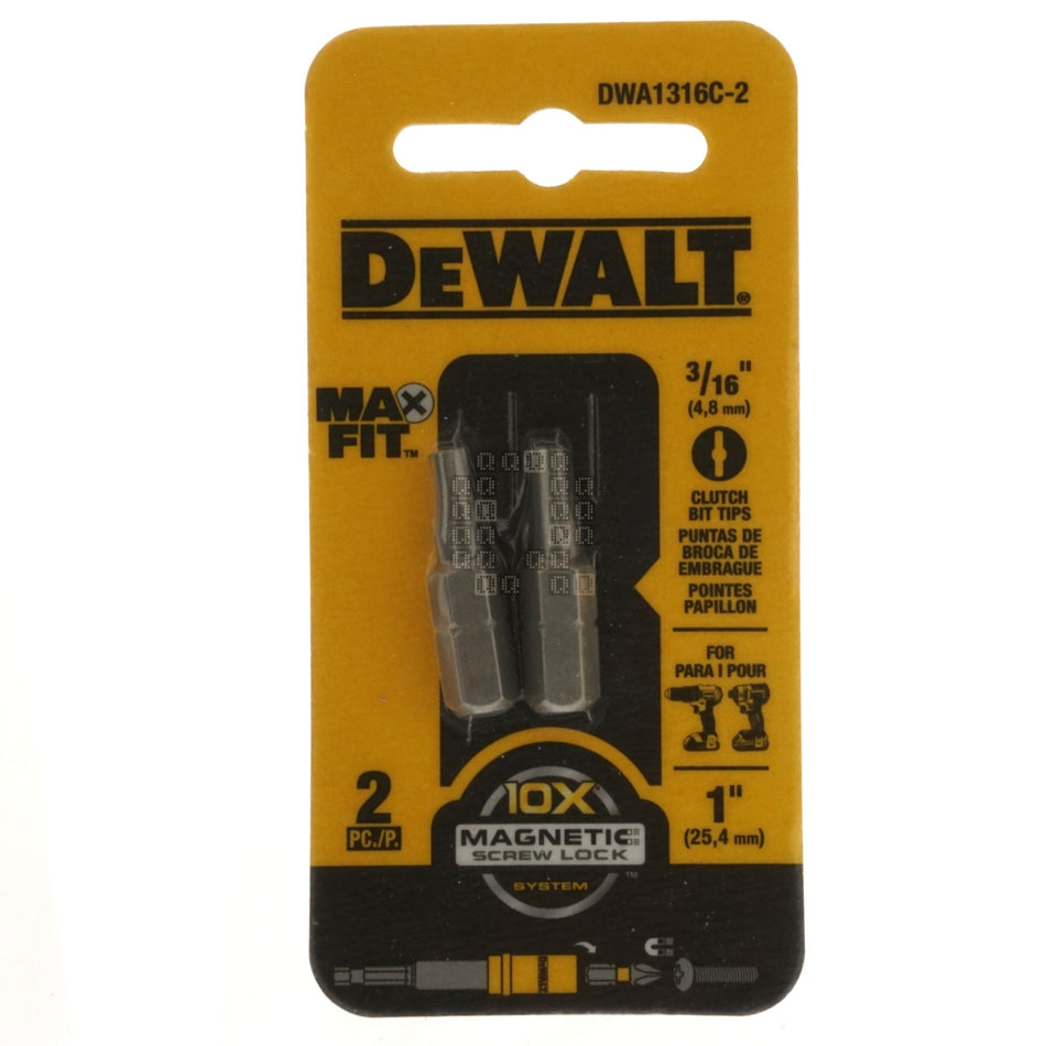 DeWALT DWA1316C-2 3/16" MAX FIT Clutch Bit Tips, 1" Length, 2-Pack
