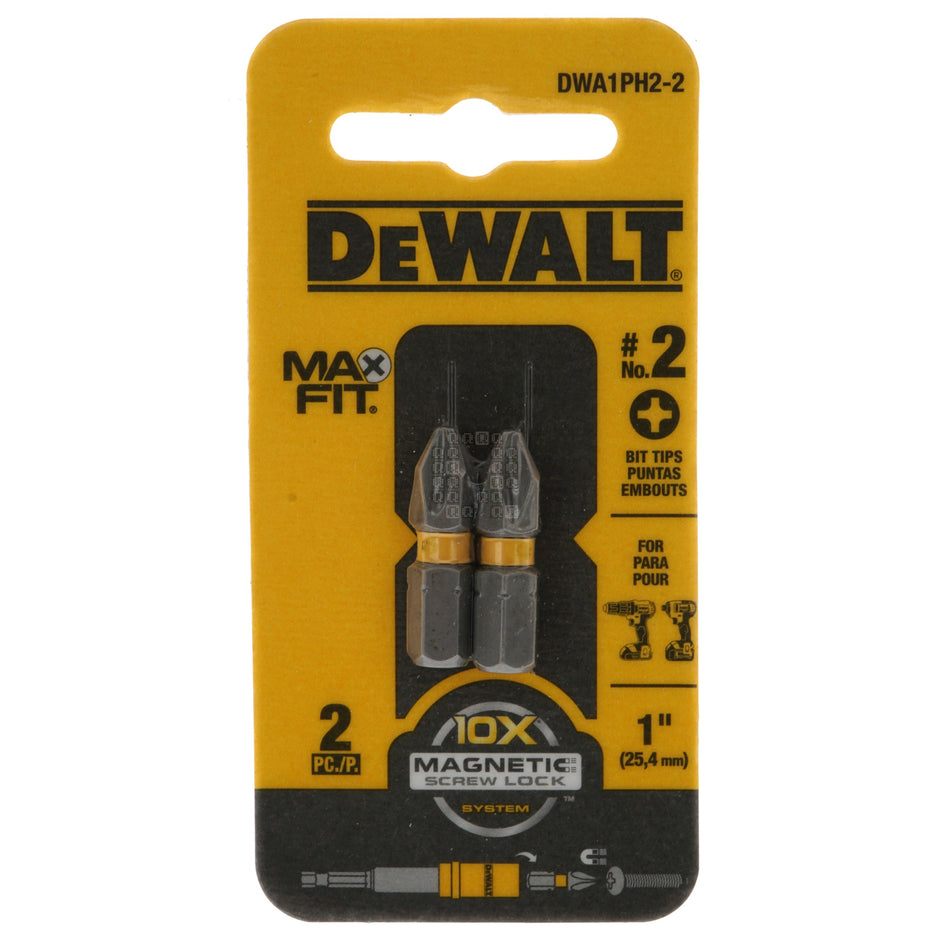 DeWALT DWA1PH2-2 PH2 / #2 Phillips MAX FIT Bit Tips, 1" Length, 2-Pack