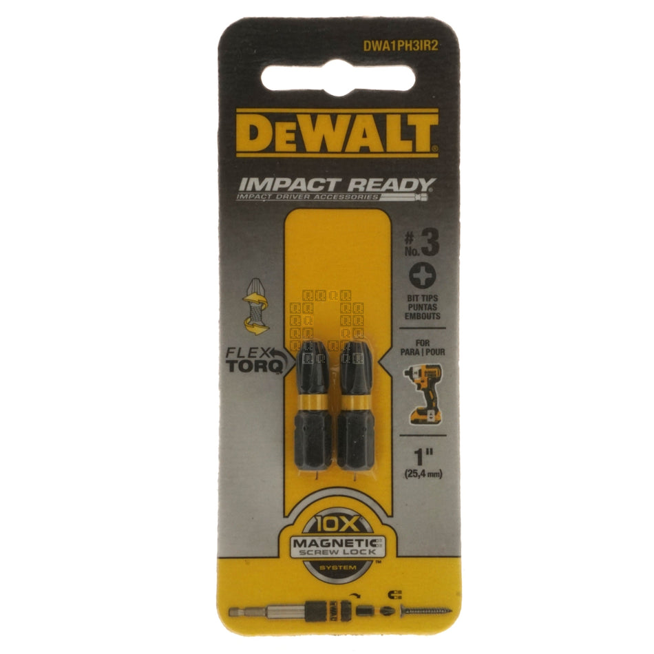DeWALT DWA1PH3IR2 PH3 / #3 Phillips Impact Ready Insert Bit Tips, 1" Length, 2-Pack