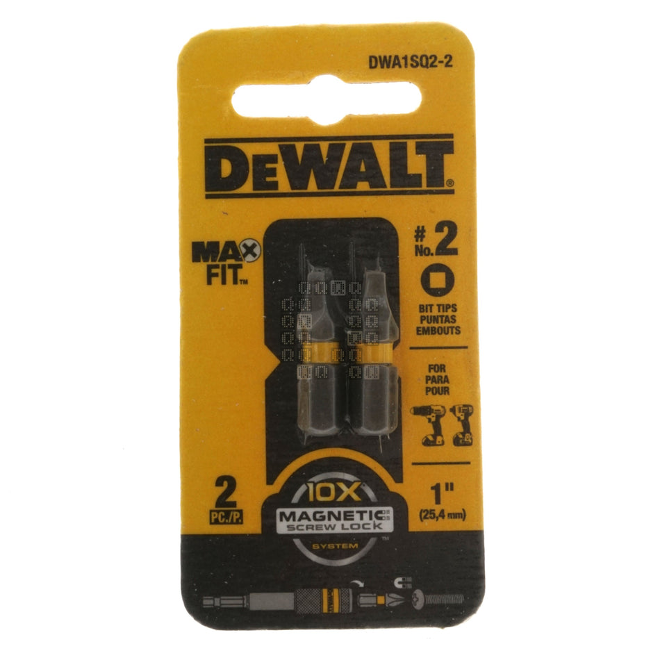 DeWALT DWA1SQ2-2 SQ2 / #2 Square Recess MAX FIT Bit Tips, 1" Length, 2-Pack