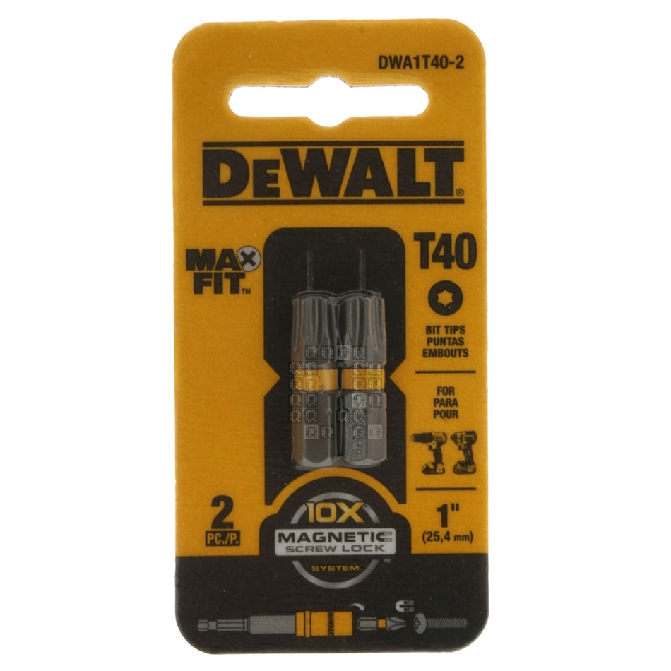 DeWALT DWA1T40-2 T40 TORX MAX Fit Bit Tips, 1" Length, 2-Pack