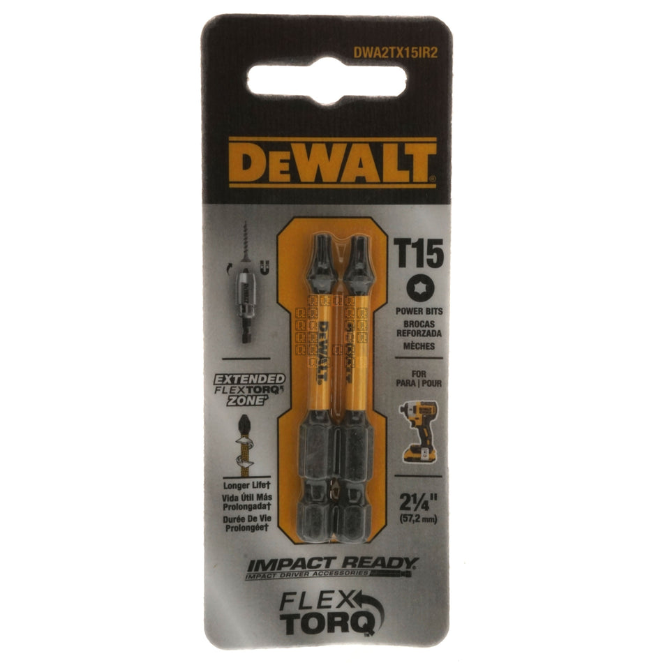 DeWALT Industrial Tool DWA2TX15IR2 T15 TORX Impact Ready Flex TORQ Power Bits, 2" Length