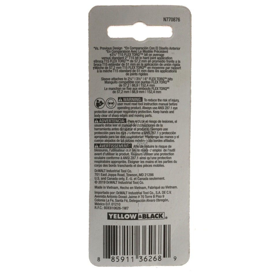 DeWALT Industrial Tool DWA2TX15IR2 T15 TORX Impact Ready Flex TORQ Power Bits, 2" Length