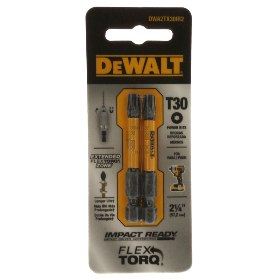 DeWALT Industrial Tool DWA2TX30IR2 T30 TORX Impact Ready Flex TORQ Power Bits, 2" Length