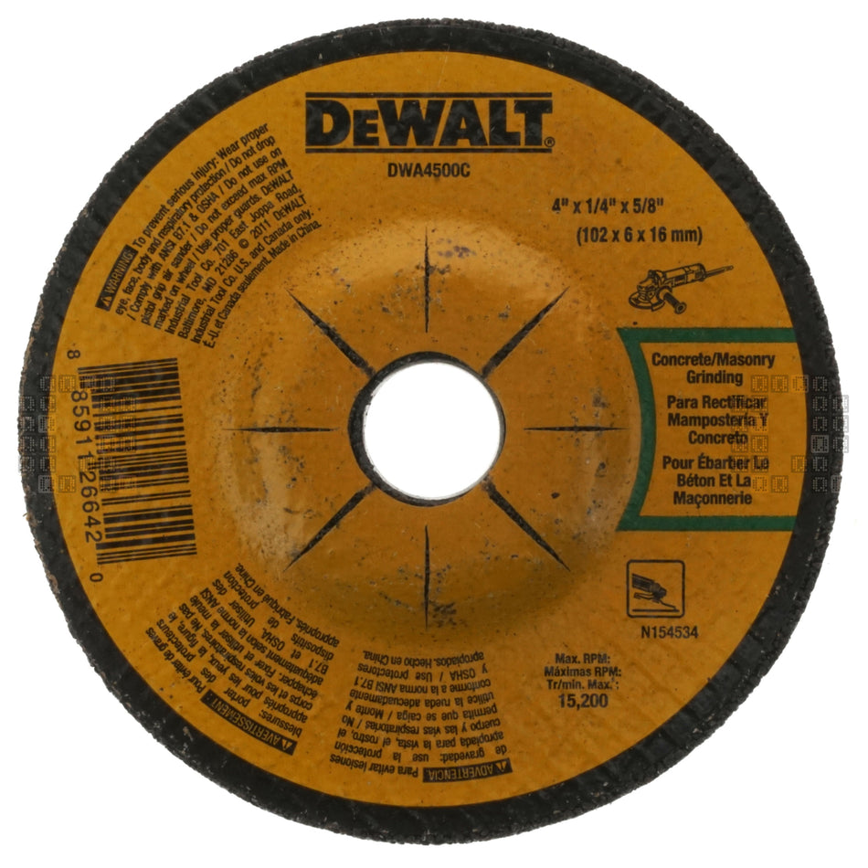 DeWALT DWA4500C 4" Diameter Concrete/Masonry Abrasive Grinding Wheel, 1/4" Thickness