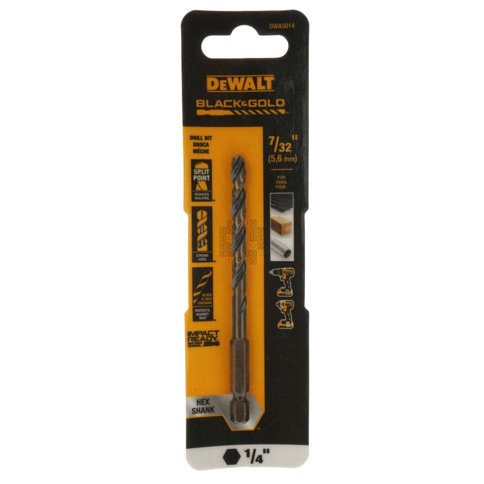 DeWALT DWA5014 Impact Ready Black & Gold Drill Bit, 7/32", 1/4" Hex Shank