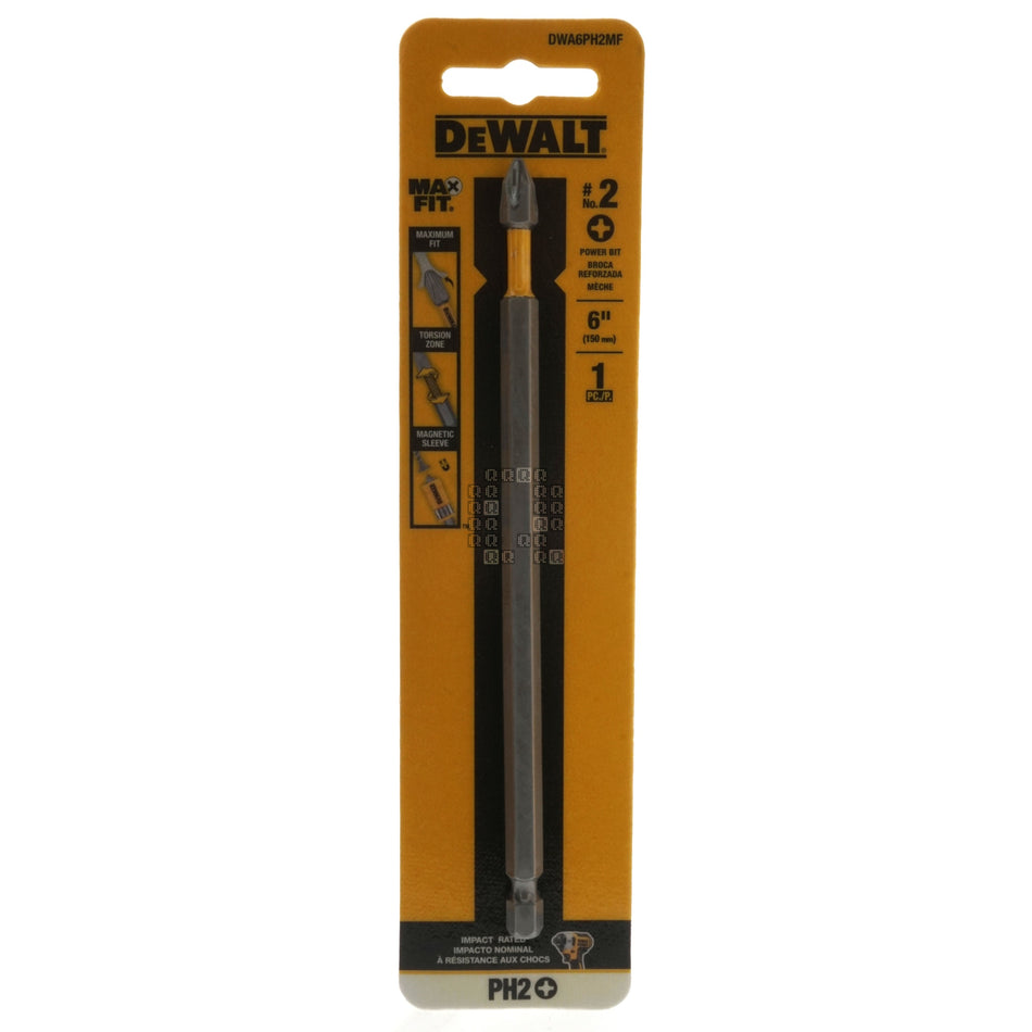 DeWALT DWA6PH2MF #2 Phillips / PH2 MAX-FIT Impact Rated Power Bit, 6" Length