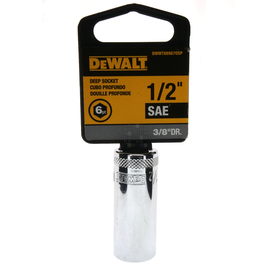 DeWALT DWMT88987OSP SAE Deep Chrome Socket, 1/2" 6-Point, 3/8" Drive, 88-987D