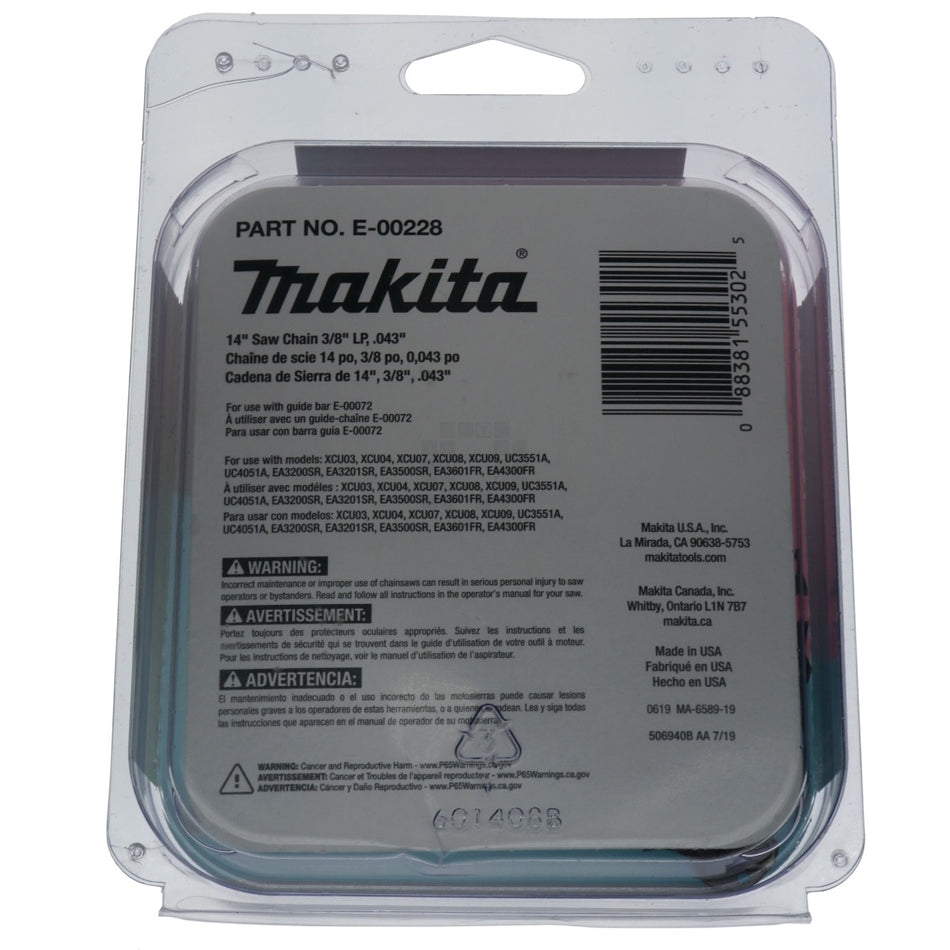 Makita E-00228 14" Chainsaw Saw Chain, 3/8" LP, 0.043"