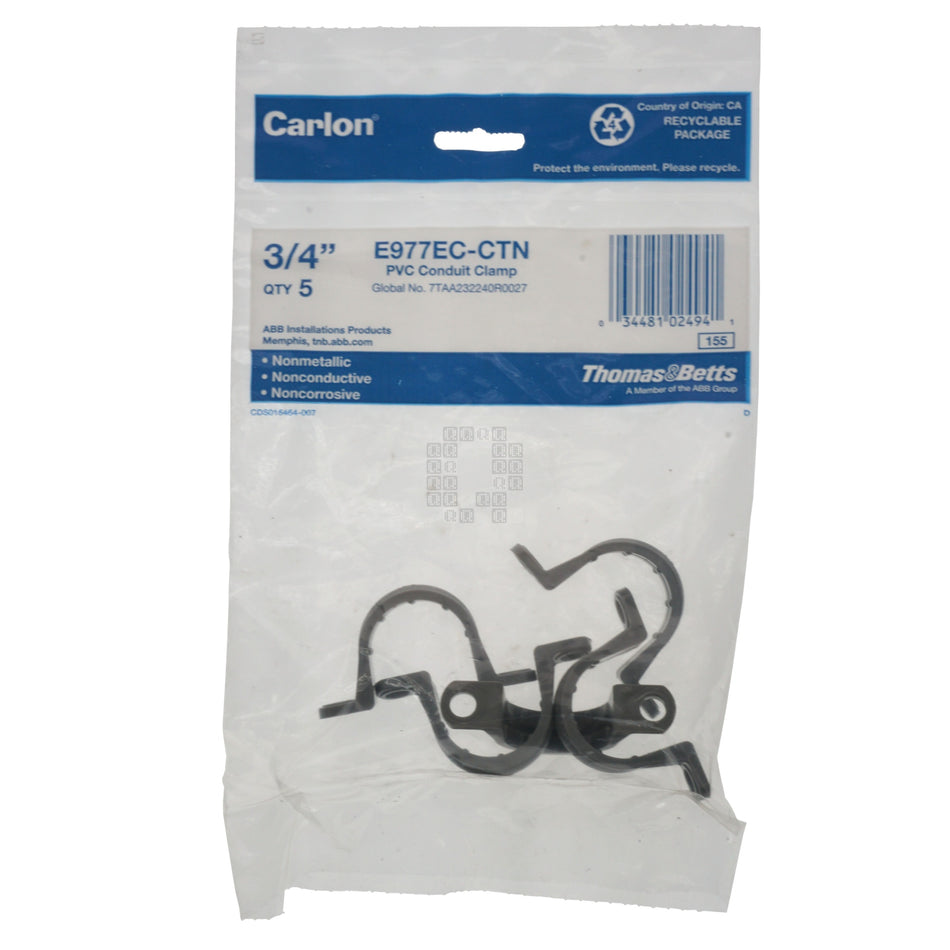 Carlon E977EC-CTN 2-Hole Nonmetallic Conduit Clamp PVC Strap, 3/4", 5-Pack
