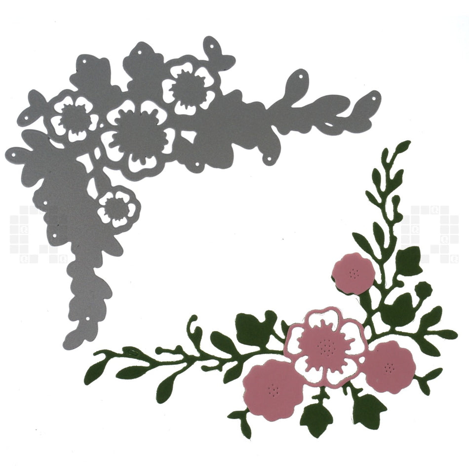 Corner Four Flowers with Trailing Leafy Sprigs Metal Cutting Die