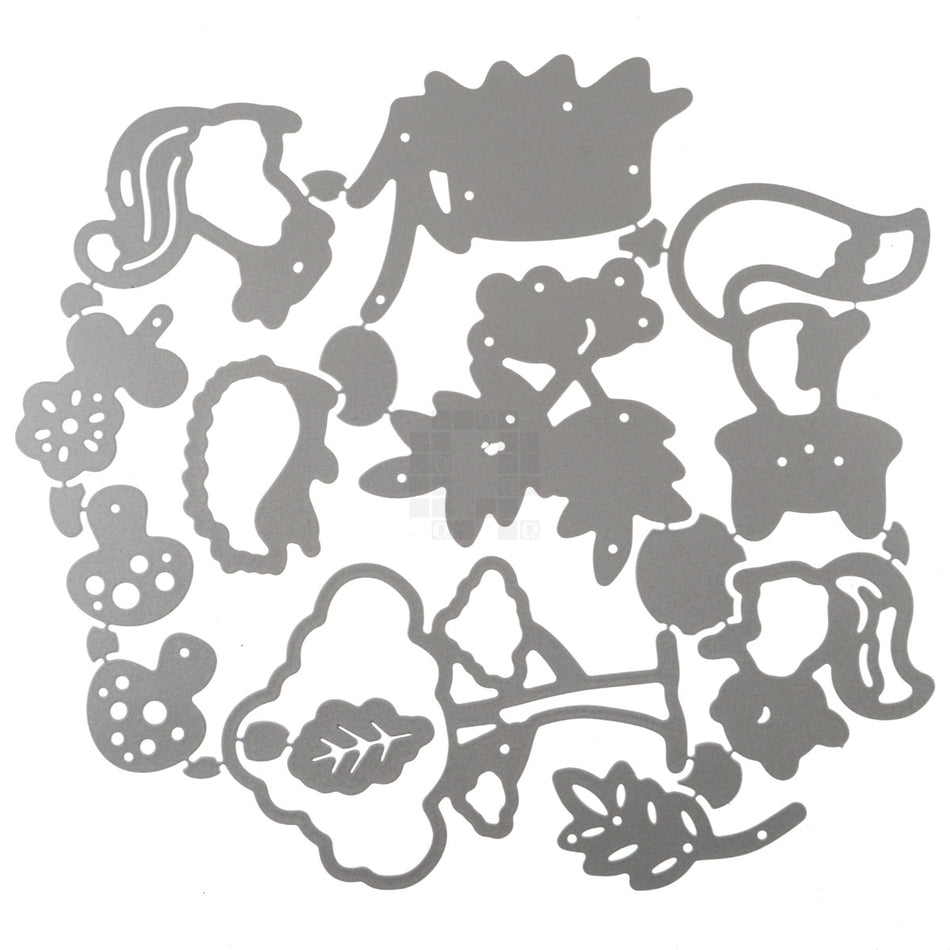 Forest Animals Metal Cutting Die Set, Tree, Mushroom, Fox, Stump, Hedgehog, Leaf