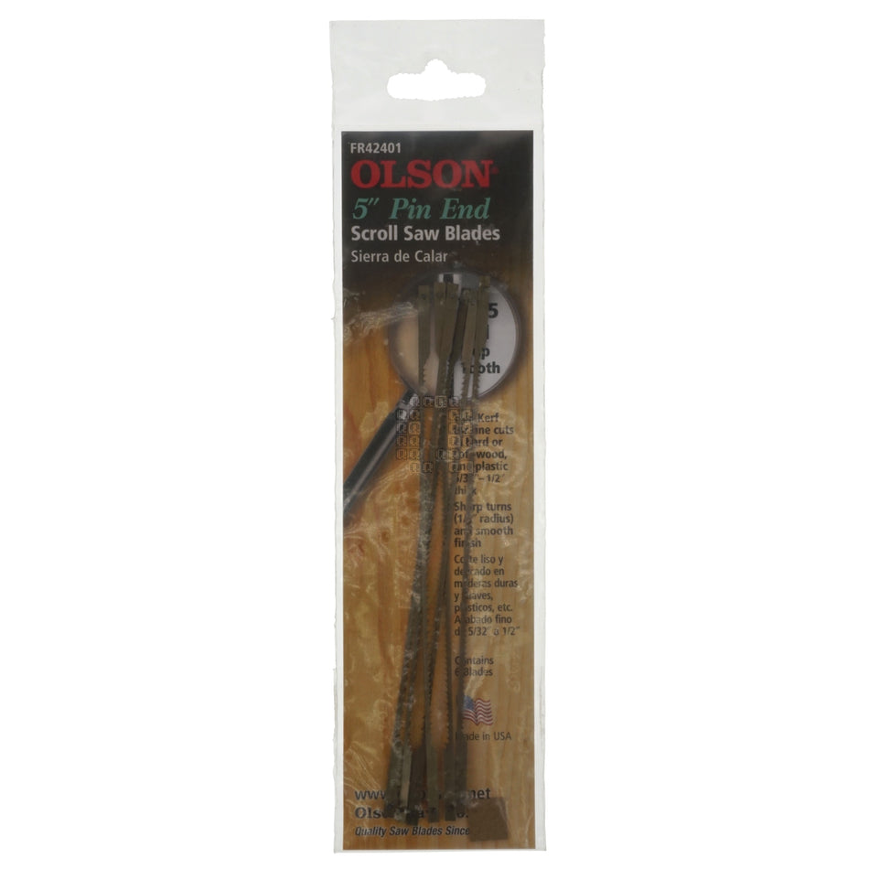 Olson Saw FR42401 5" Pin End Scroll Saw Blades, 18.5TPI, Skip Tooth