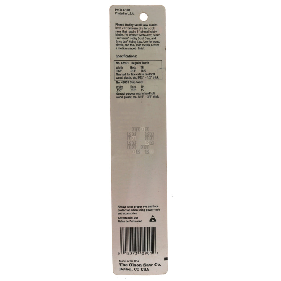 Olson Saw FR42901 3" Pin End Scroll Saw Blades, 18.5TPI, Skip Tooth