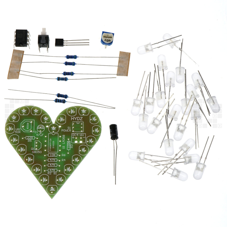 Red LED Breathing Heart DIY Thru Hole Soldering Practice Kit 4-6VDC