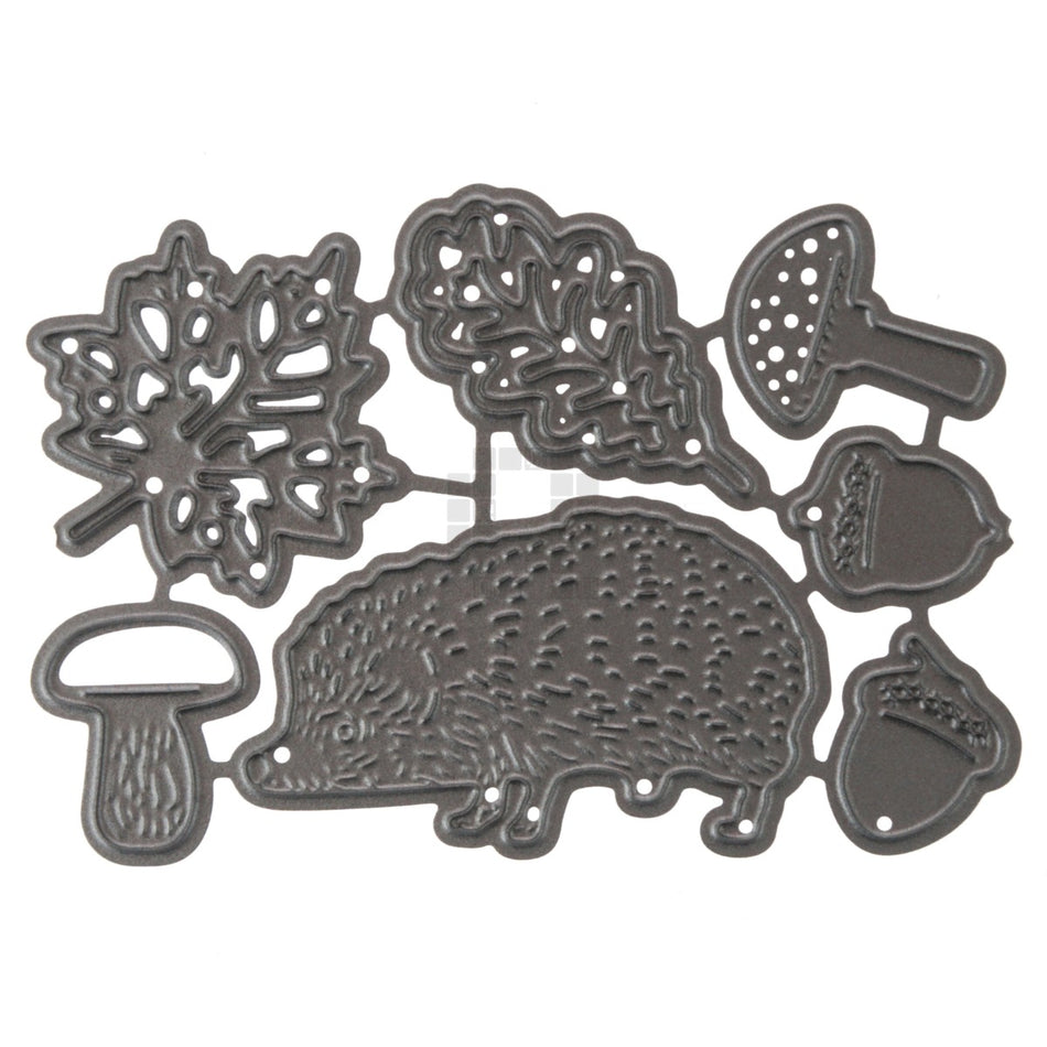 Hedgehog with Leaves, Acorns and Mushrooms Metal Cutting Die