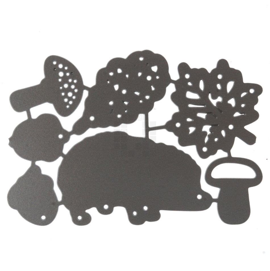 Hedgehog with Leaves, Acorns and Mushrooms Metal Cutting Die