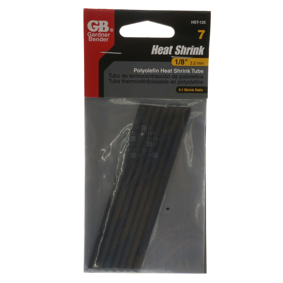 Gardner Bender HST-125 1/8" Polyolefin Heat Shrink Tubing, Black, 4" Length