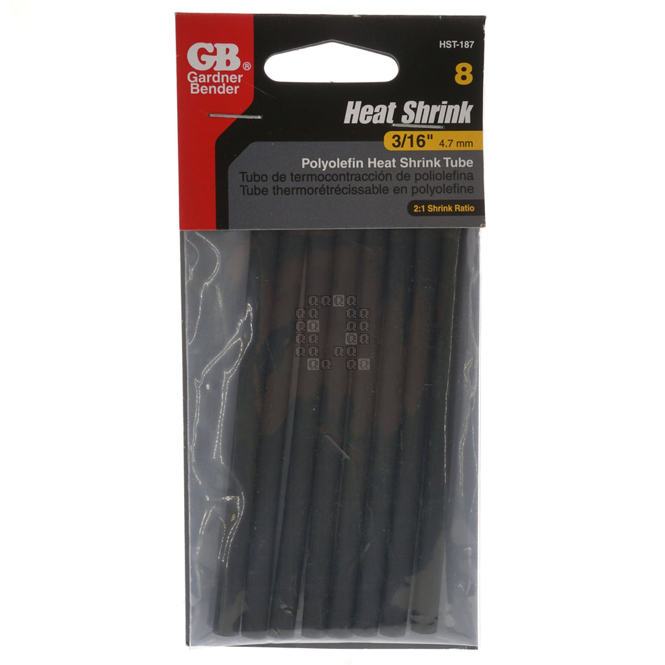 Gardner Bender HST-187 3/16" Polyolefin Heat Shrink Tubing, Black, 4" Length
