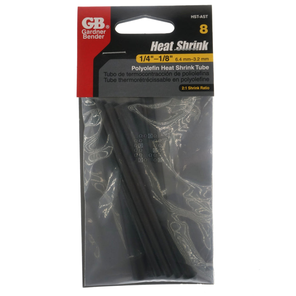 Gardner Bender HST-AST Polyolefin Heat Shrink Tubing Assortment, Black, 4" Length
