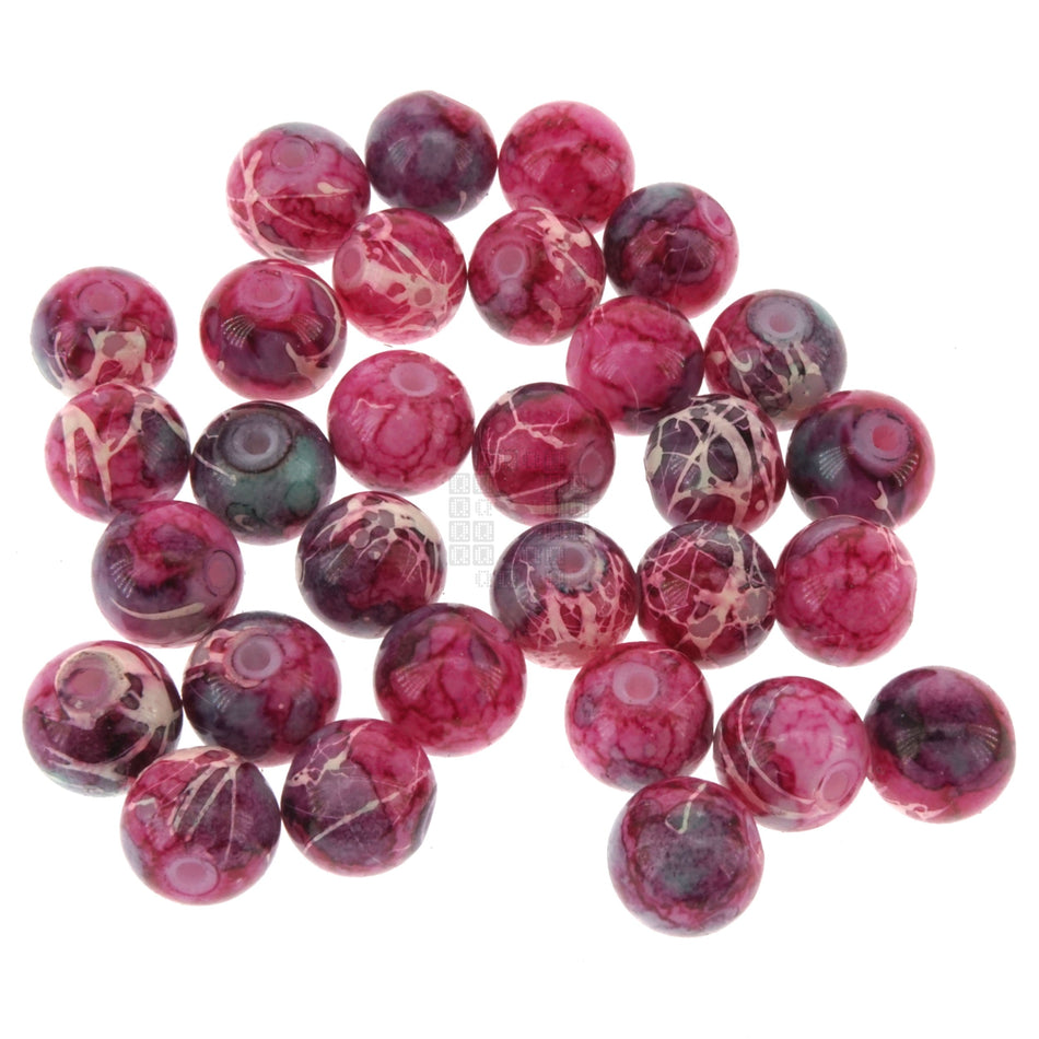 Iced Raspberry 8mm Loose Glass Beads, 30 Pieces