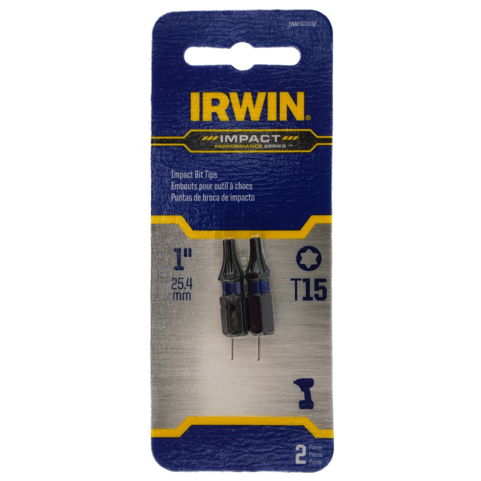 Irwin IWAF31TX152 T15 Torx Impact Performance Series Bit Tip, 1" Length, 2 Pack