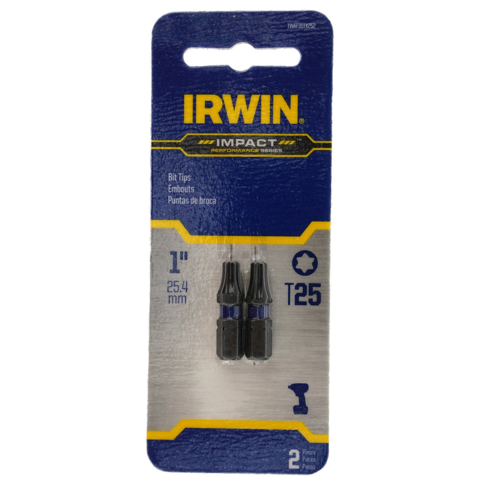 Irwin IWAF31TX252 T25 Torx Impact Performance Series Bit Tips, 1" Length, 2 Pack