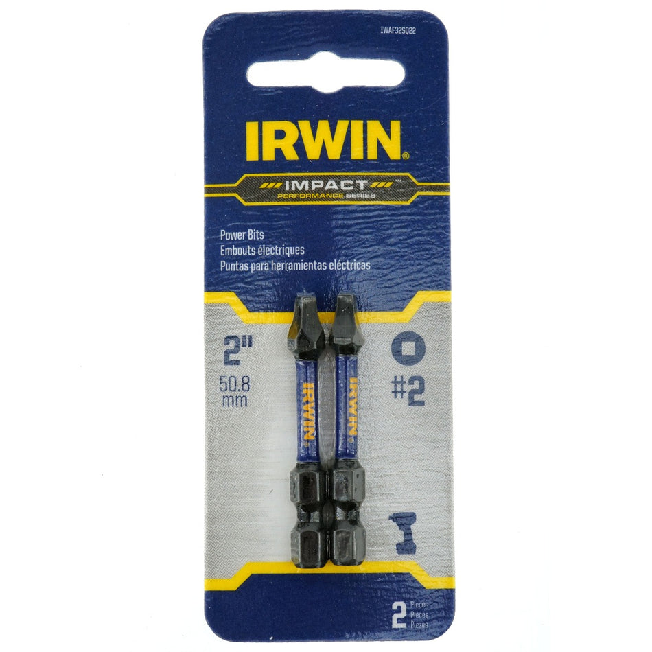 Irwin IWAF32SQ22 2" Impact #2 Square Power Bits, 1/4" Drive, 2 Pack