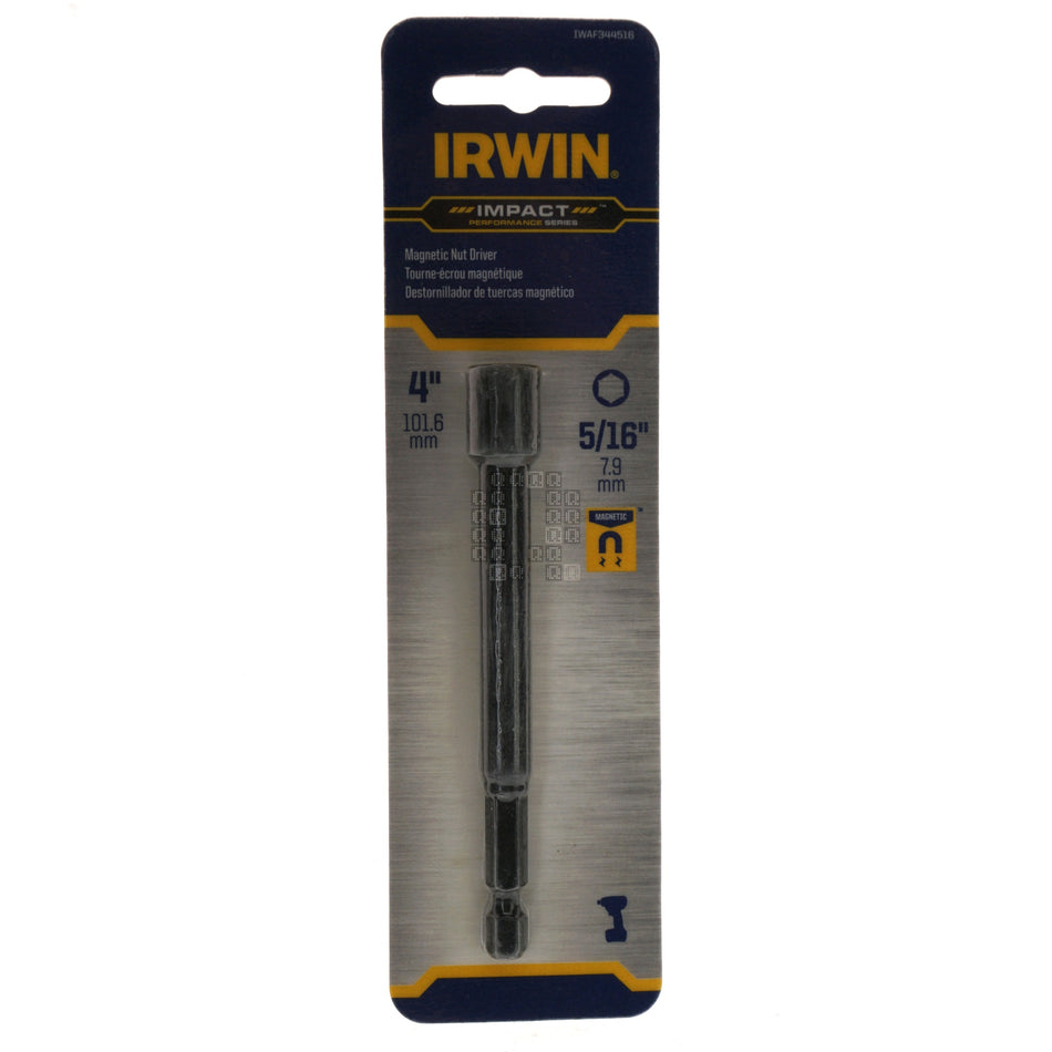 Irwin IWAF344516 1/4" Hex to 5/16" Hex Impact Magnetic Nut Driver, 4" Length