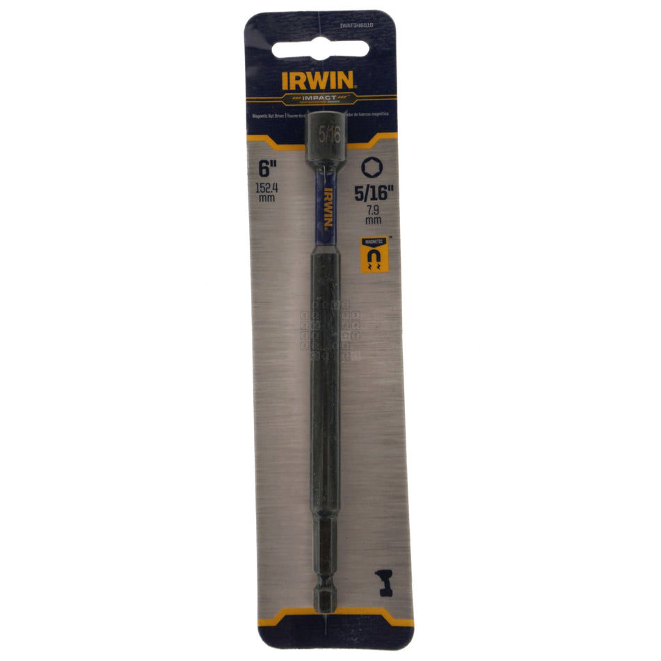 Irwin IWAF346516 1/4" Hex to 5/16" Hex Impact Magnetic Nut Driver, 6" Length