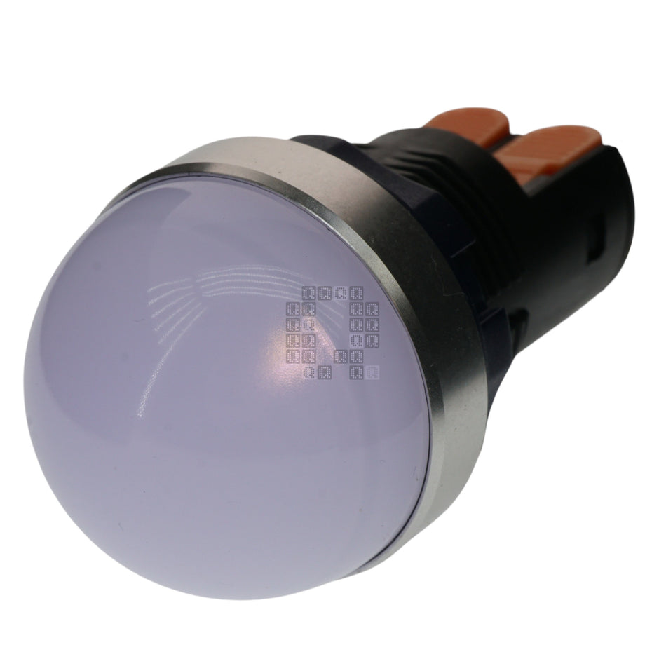 22mm Diffused Domed Panel Mount LED Indicator Light, 9-24VAC/DC, IP68, Silver Ring