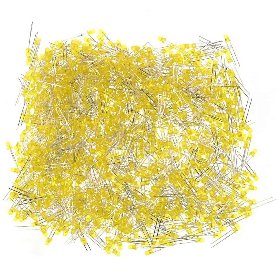 3mm Yellow Diffused LEDs, 1000 Pack, 1.8-2.0VDC 588-590nm