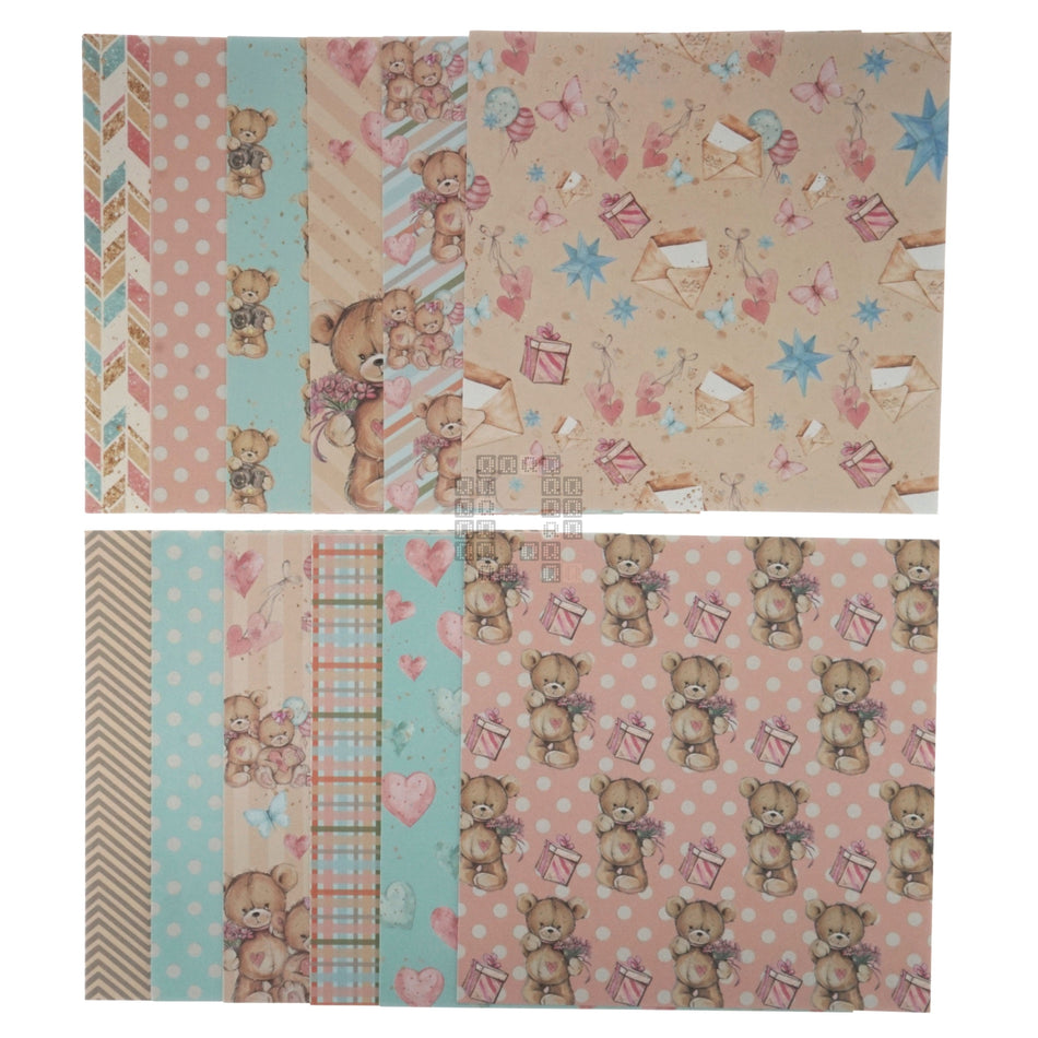 Alina Craft PA1901 Little Bear 6x6" Scrapbooking Paper, 24 Sheets, 160 Gram