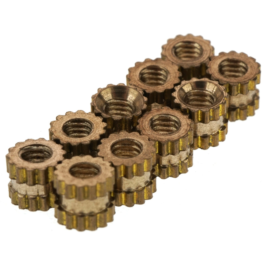M2-0.40 Brass Injection Molding Knurled Nut, 3.5mm OD, 3mm Height, 10-Pack