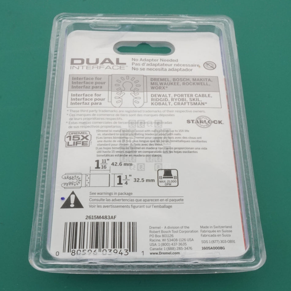 Dremel MM482U Dual Interface Flush Cutting Oscillating Blade, Bi-Metal