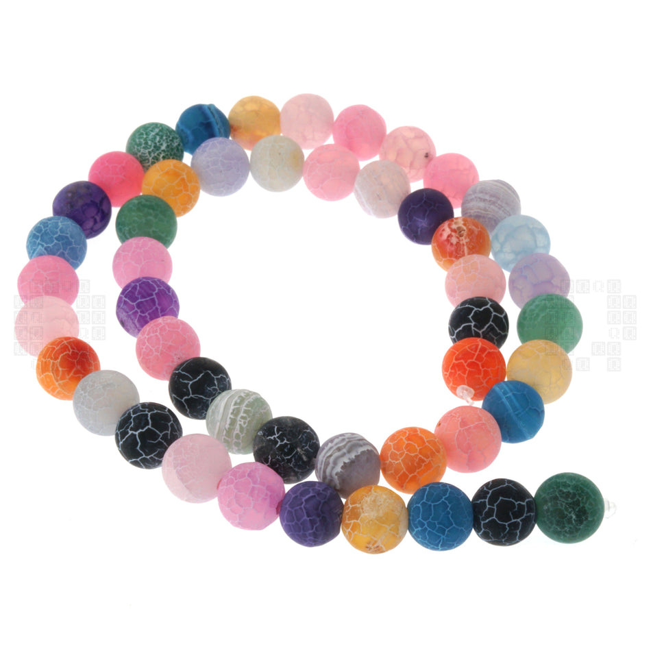 Multi-Color Frost Cracked Agate 8mm Round Beads, 45 Pieces