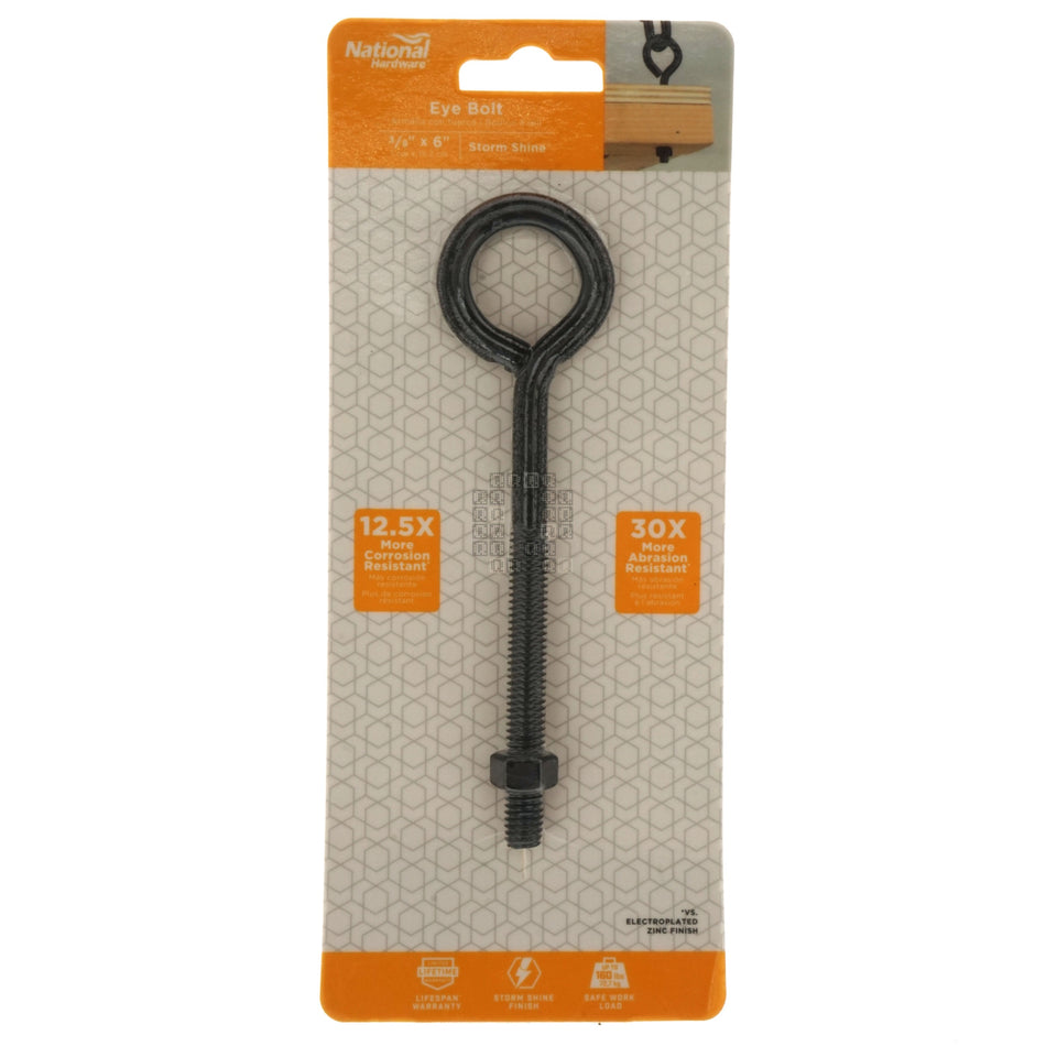 National Hardware N820-086 Closed Eye Bolt, Storm Shine Finish, 3/8"-16 x 6"